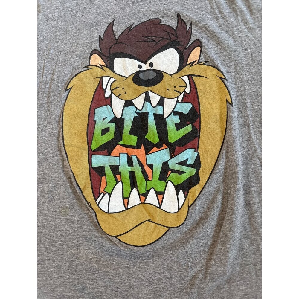 Taz T Shirt Bite This Graphic Gray Short Sleeve Shirt Large Looney Tunes - Picture 2 of 5